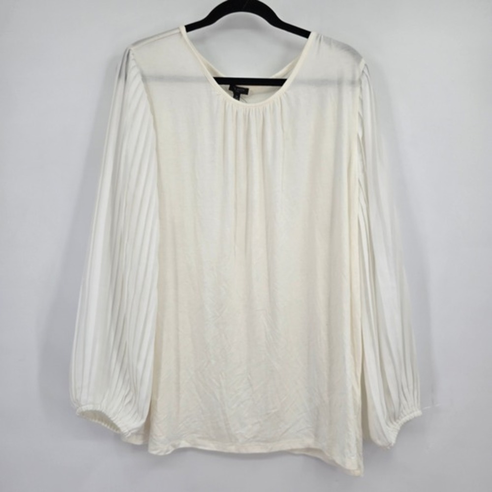 New Talbots‎ Plus Women's White Pleated Balloon Sleeve Scoop Neck Top Size 3X
